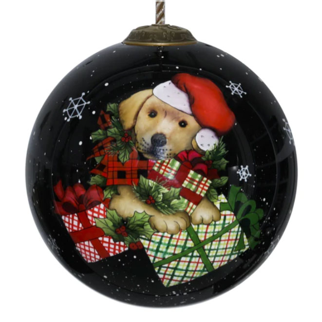 inner beauty puppy with presents christmas ornament